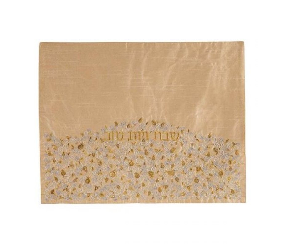 Embroidered Challah Cover, Gold Pomegranates on Gold - Yair Emanuel
