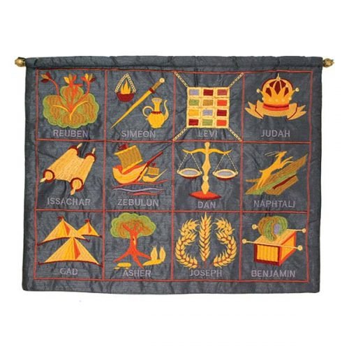 Embroidered English Blue Wall Hanging Twelve Tribes by Yair Emanuel