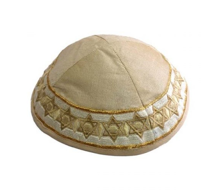 Embroidered Kippah, Gold Stars of David - Yair Emanuel