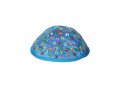 Embroidered Kippah for Children, Colorful Alef Bet Letters on Blue - Yair Emanuel