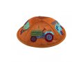 Embroidered Kippah for Children, Colorful Trucks on Orange - Yair Emanuel