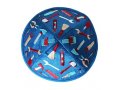 Embroidered Kippah for Children, Tool Design on Blue - Yair Emanuel
