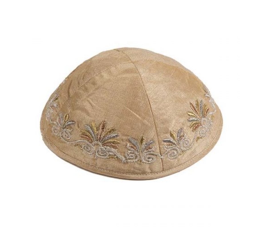 Embroidered Kippah with Date Palm Design, Gold - Yair Emanuel