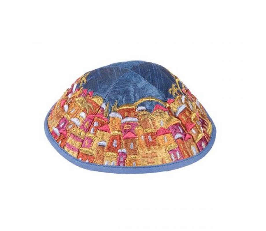 Embroidered Kippah with Jerusalem Vistas in Multicolor - Yair Emanuel