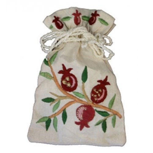 Embroidered Silk Havdalah Spice Bag with Cloves, Pomegranates - Yair Emanuel