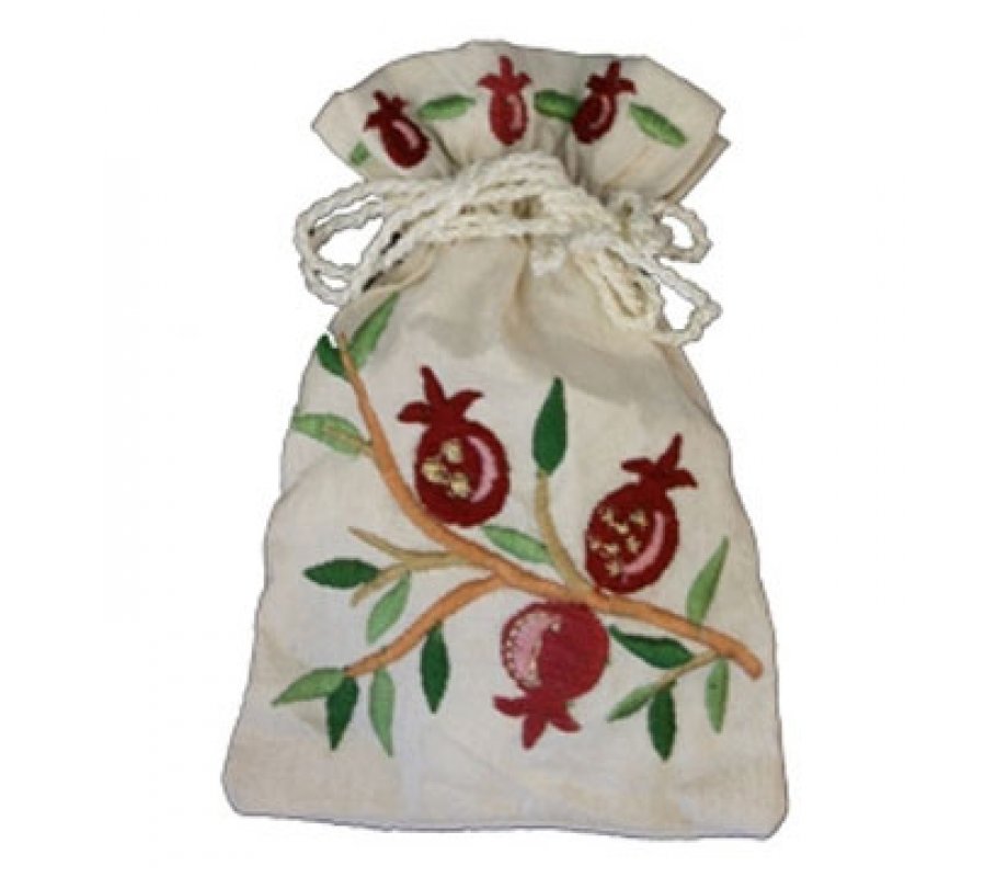 Embroidered Silk Havdalah Spice Bag with Cloves, Pomegranates - Yair Emanuel