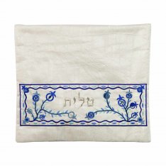 Embroidered Tallit and Tefillin Bags, Blue on Off-White - Yair Emanuel