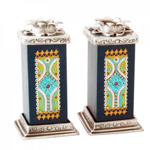 Ester Shahaf Black and Turquoise Candlesticks