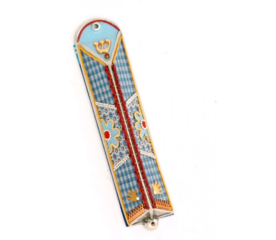 Ester Shahaf Blue Triangle Mezuzah Case