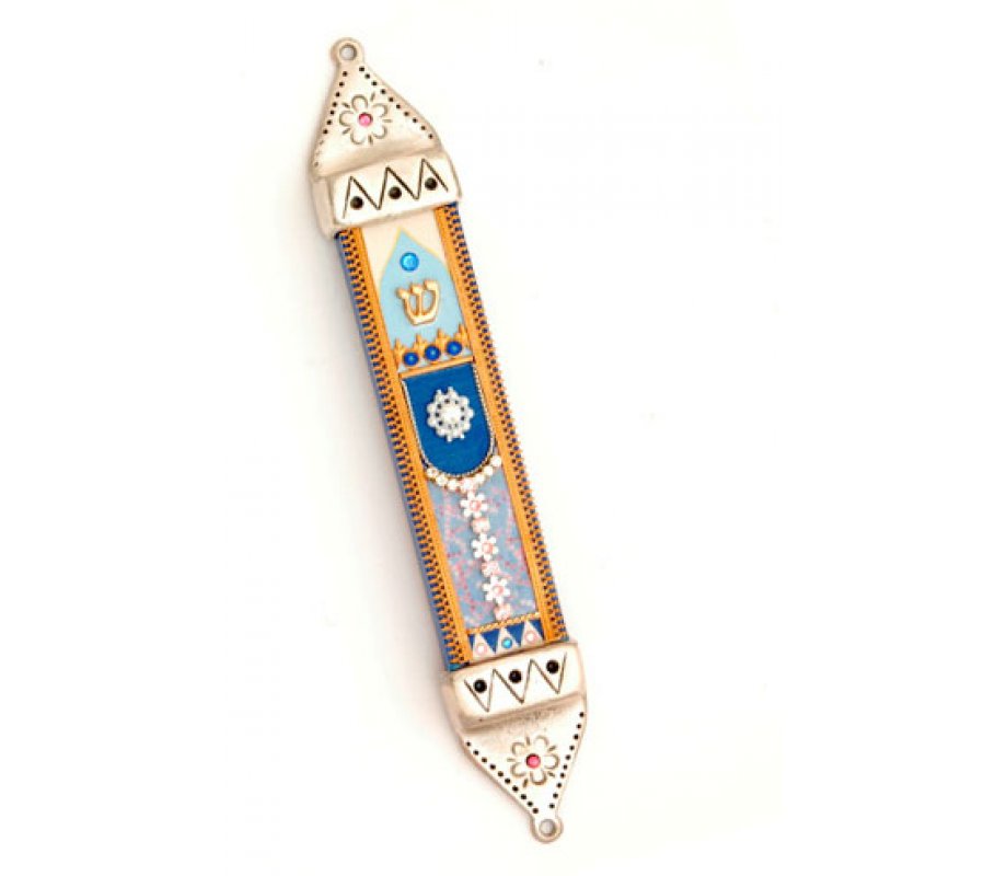 Ester Shahaf Blue-Orange Mezuzah Case