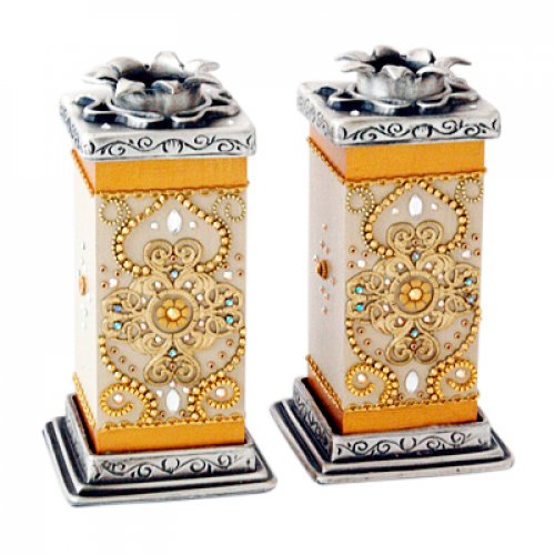 Ester Shahaf Gold Color and Crystal Candlesticks