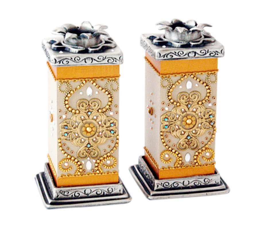 Ester Shahaf Gold Color and Crystal Candlesticks