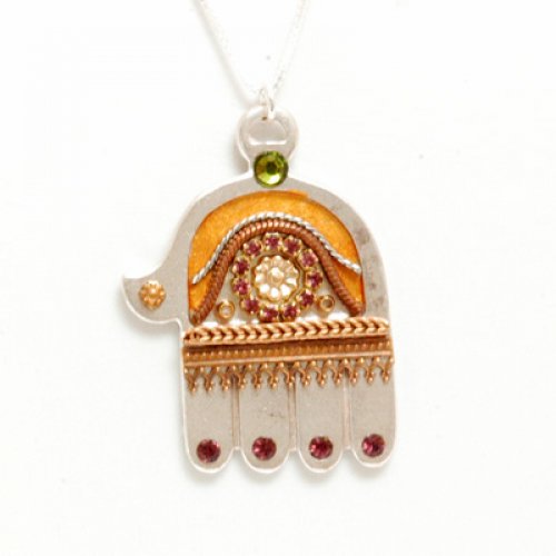 Ester Shahaf Gold and Maroon Hamsa Necklace