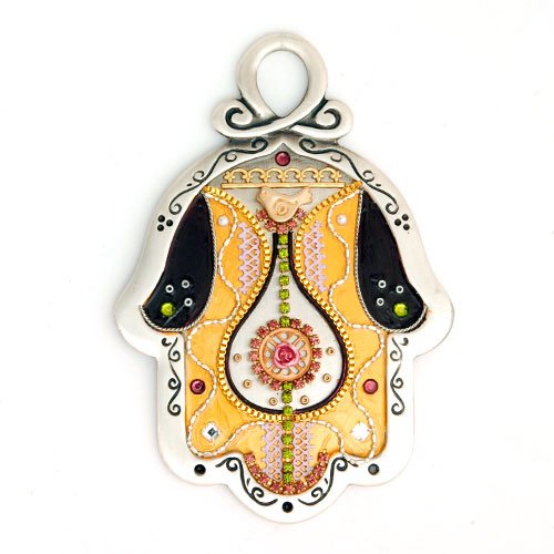 Ester Shahaf Gold and green Wall Hamsa