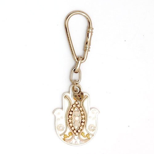 Ester Shahaf Keyring with White and Gold Hamsa