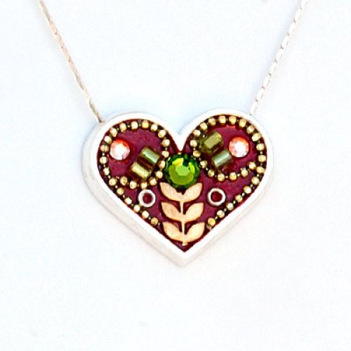 Ester Shahaf Maroon Heart Flower Necklace