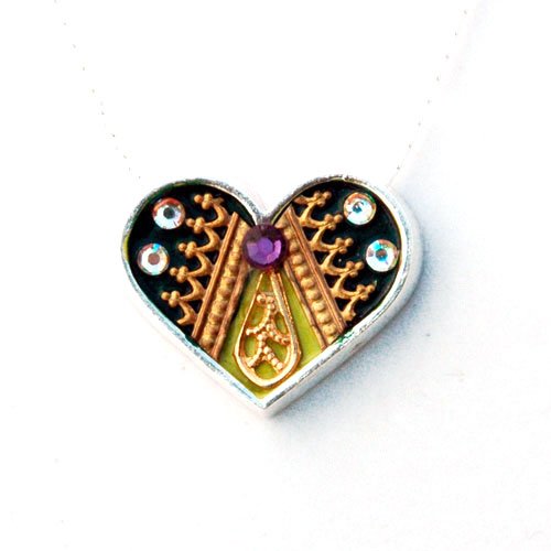 Ester Shahaf Oriental Silver Heart Necklace