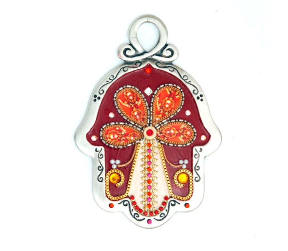 Ester Shahaf Red Flower Wall Hamsa