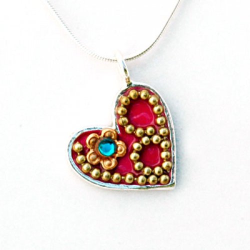 Ester Shahaf Red Heart Necklace in Silver