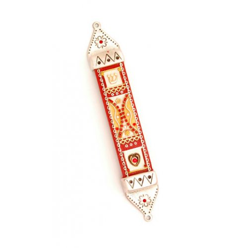 Ester Shahaf Red Wood and Pewter Mezuzah Case
