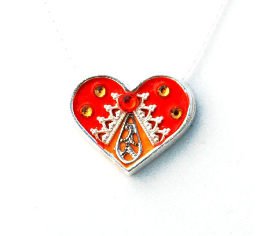 Ester Shahaf Red-Orange Heart Necklace
