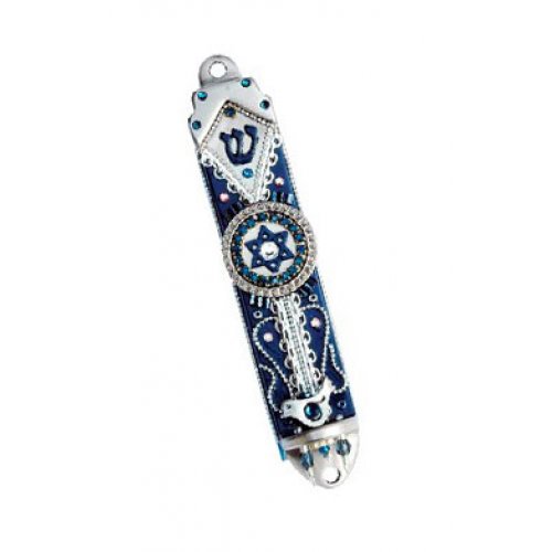 Ester Shahaf Star of David Blue-Silver Mezuzah Case