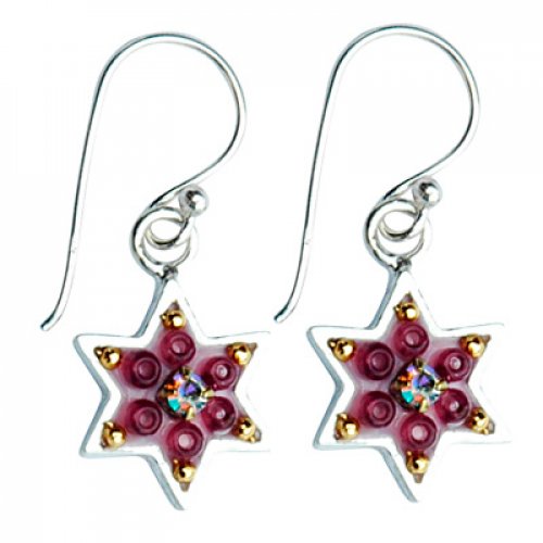 Ester Shahaf red and gold star of David earrings