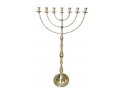 Extra Large Gold Brass Seven Branch Menorah on Stem - 32