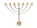 Extra Large Gold Brass Seven Branch Menorah on Stem - 32