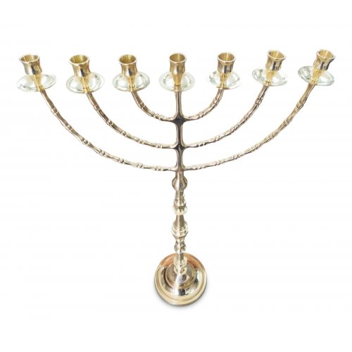 Extra Large Gold Brass Seven Branch Menorah on Stem - 32