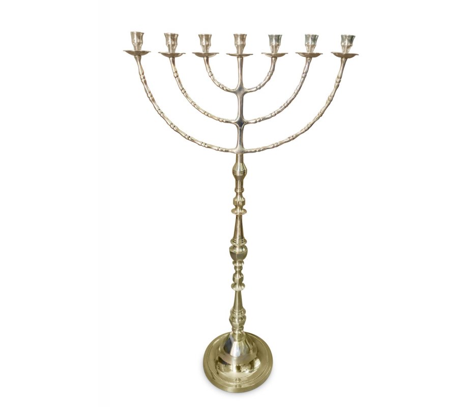 Extra Large Gold Brass Seven Branch Menorah on Stem - 32