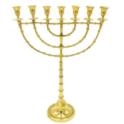 Extra Large Seven Branch Menorah, Decorative Gleaming Gold Brass  22