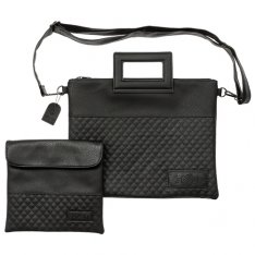 Faux Leather Prayer Shawl & Tefillin Bag Set with Shoulder Strap and Handle - Black