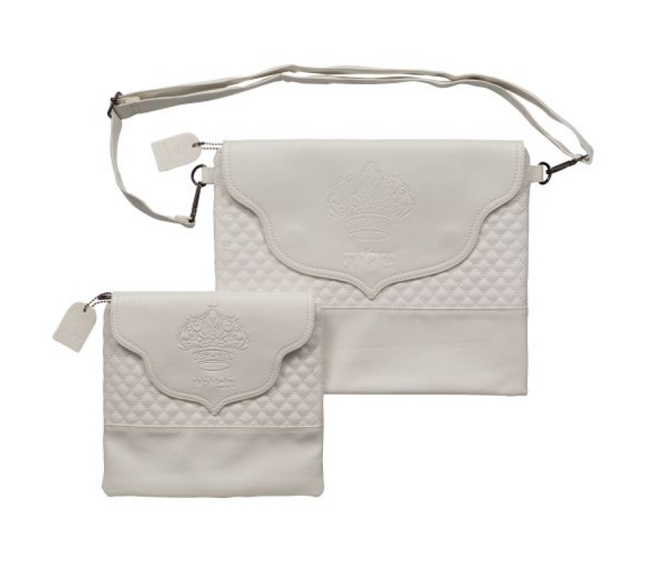 Faux Leather Prayer Shawl & Tefillin Bag with Crown and Shoulder Strap