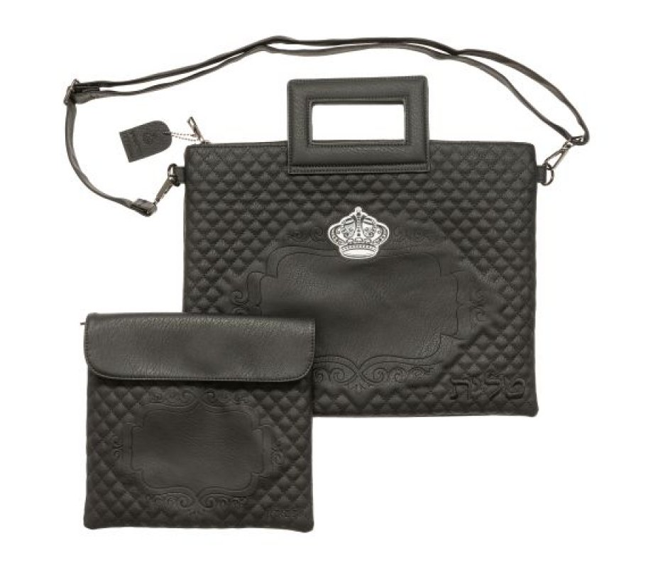 Faux Leather Prayer Shawl & Tefillin Bags, Shoulder Strap and Handle – Black