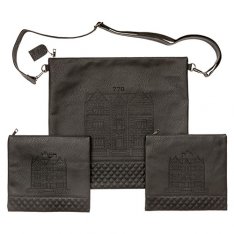 Faux Leather Tallit & Tefillin Bags and Strap - Black with Rashi and Rabeinu Tam Bags