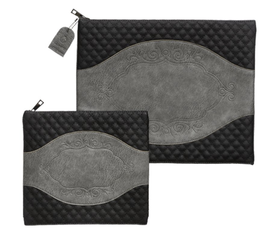 Faux Leather Tallit and Tefillin Bag Set with - Grays
