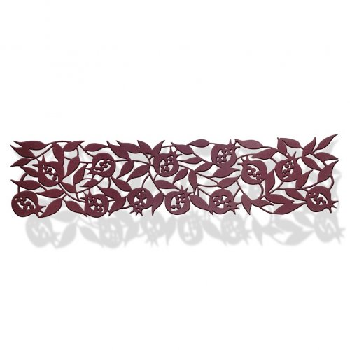 Felt Table Runner with Cutout Leafy Pomegranates, Maroon - Dorit Judaica