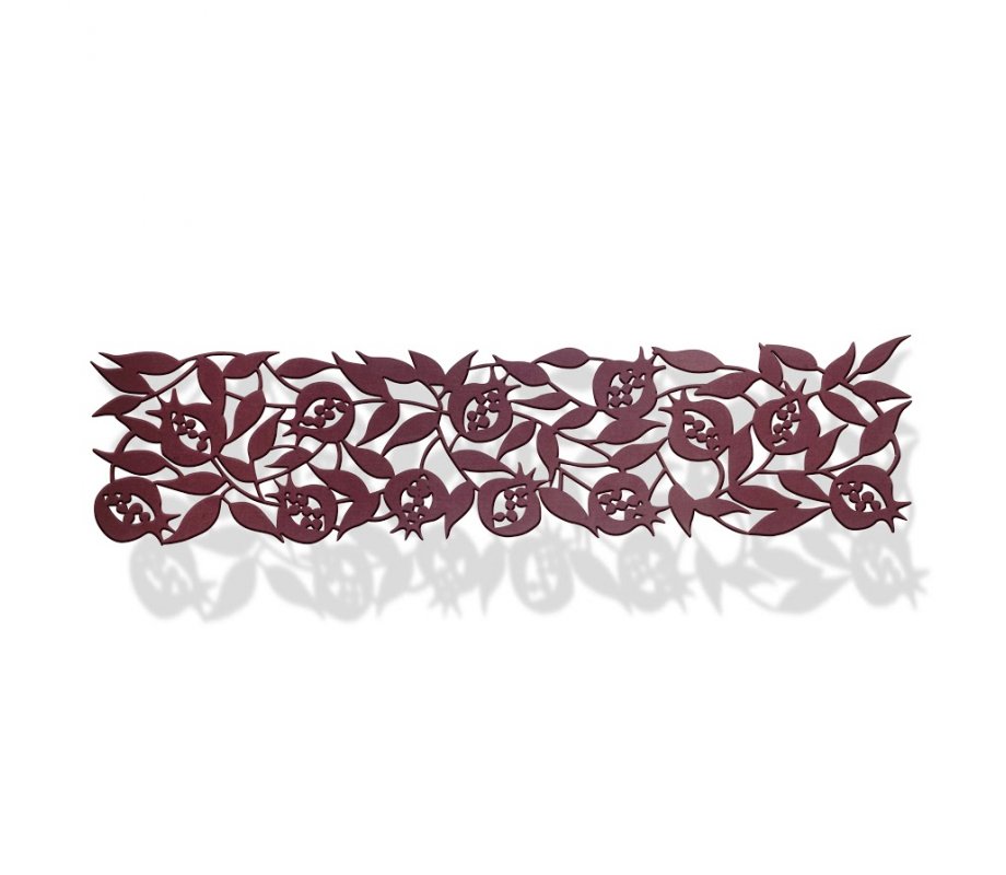 Felt Table Runner with Cutout Leafy Pomegranates, Maroon - Dorit Judaica
