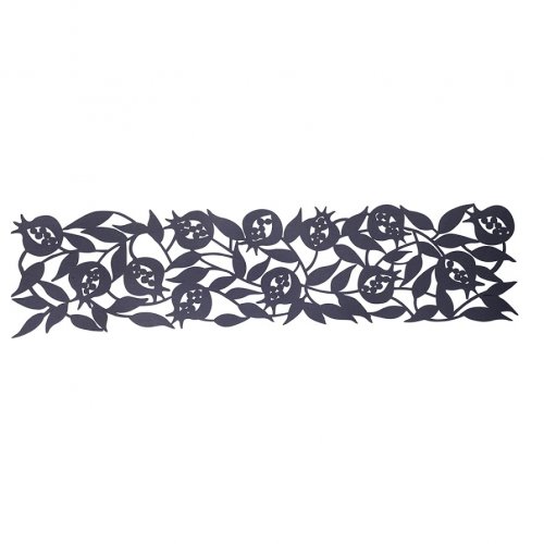Felt Table Runner with Leafy Cutout Pomegranate Design, Grey - Dorit Judaica