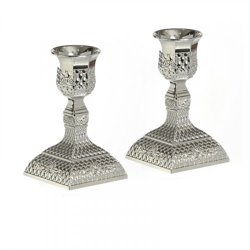 Filigree Design Silver Plated Small Shabbat Candlesticks - 4