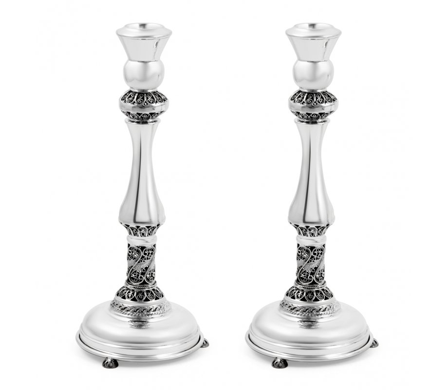 Filigree Design Sterling Silver Shabbat Candlesticks
