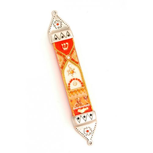 Flame Colors Pewter Mezuzah - Shahaf