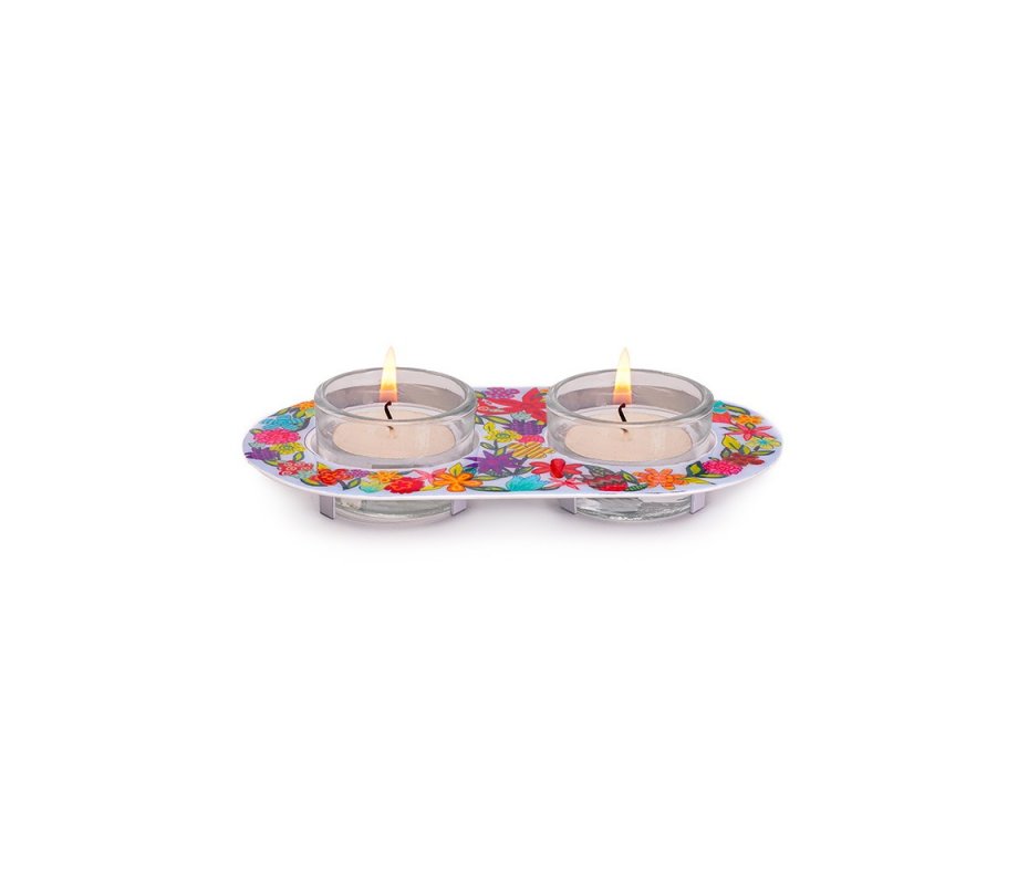 Floral Design Glass and Metal Candle Holders for Tea Lights - Yair Emanuel