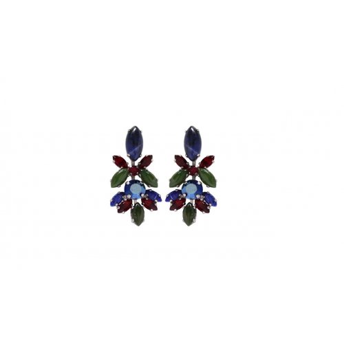 Floral Earrings on Rhodium Plate with Semi Precious Stones - Amaro