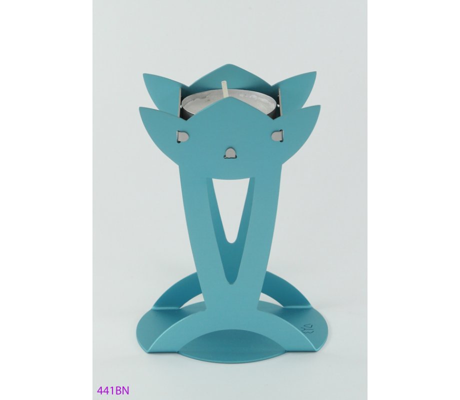 Flower Shaped Raised Candle Holders - Turquoise by Shraga Landesman