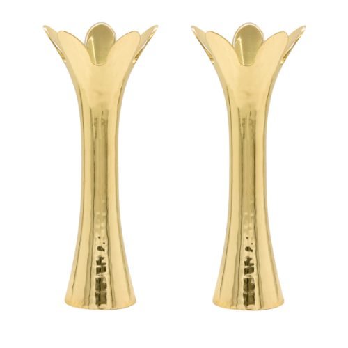 Flower Shaped Textured Gold Candlesticks, 8or 5 Height - Yair Emanuel