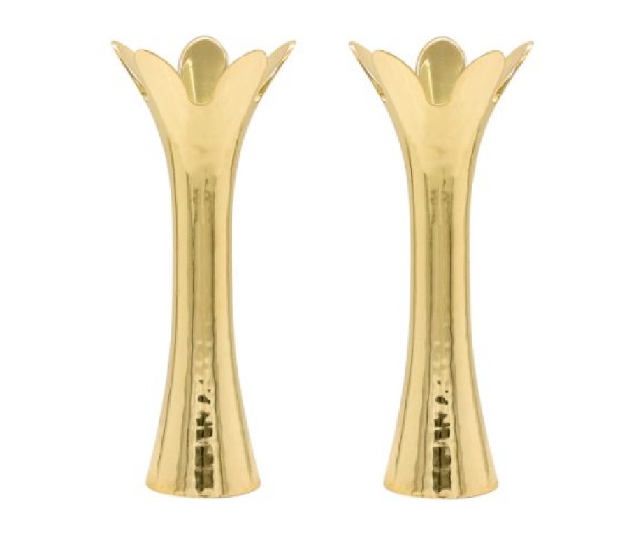 Flower Shaped Textured Gold Candlesticks, 8or 5 Height - Yair Emanuel