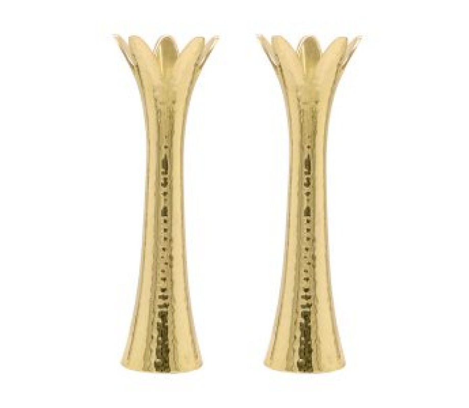 Flower Shaped Textured Gold Candlesticks, 8or 5 Height - Yair Emanuel