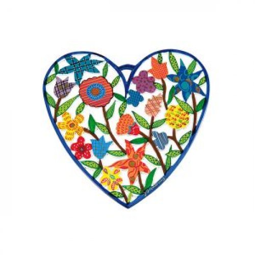 Flowers Design Painted Metal Wall Hanging by Emanuel - Heart Shape